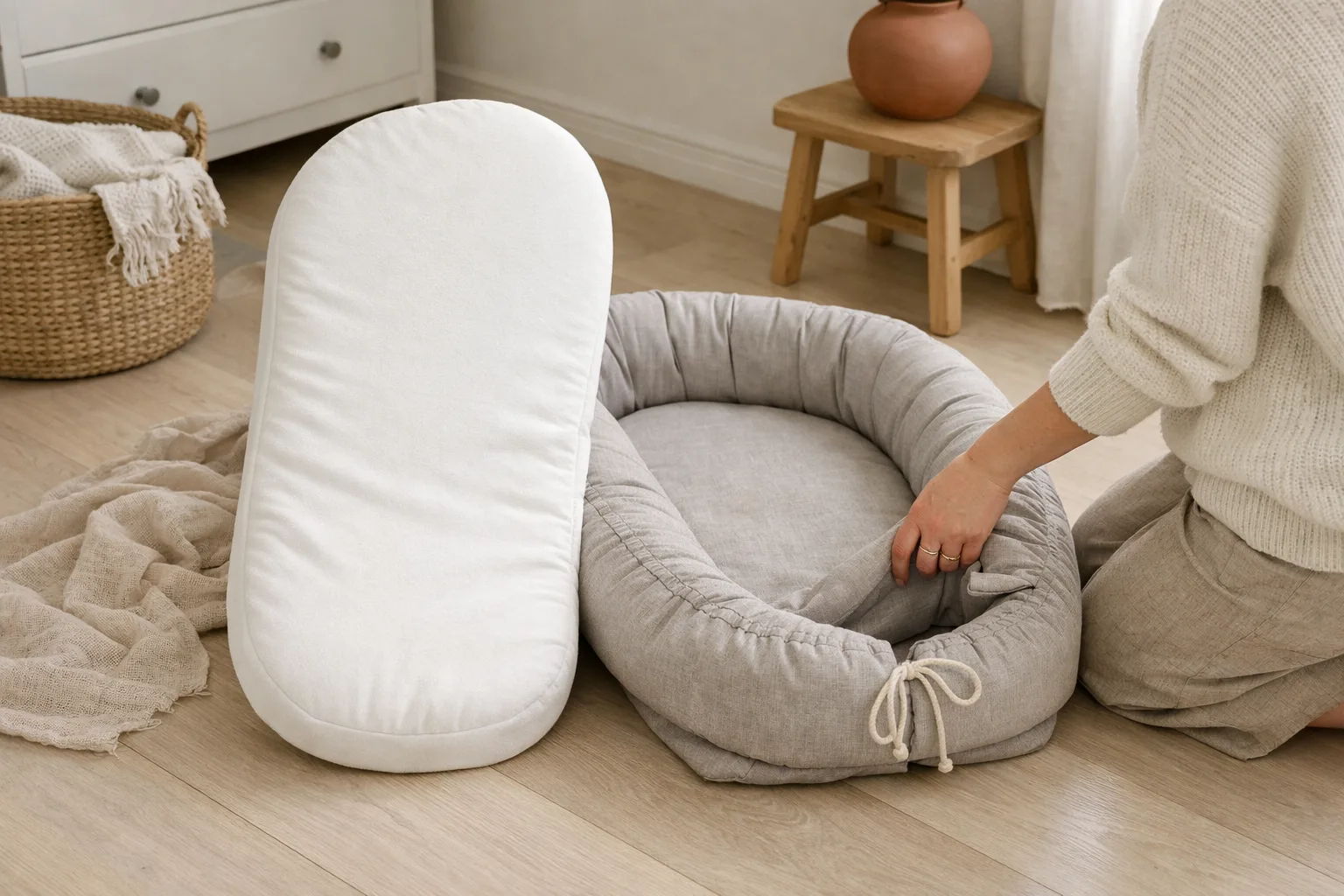 Ett babynest med urtagen madrass.