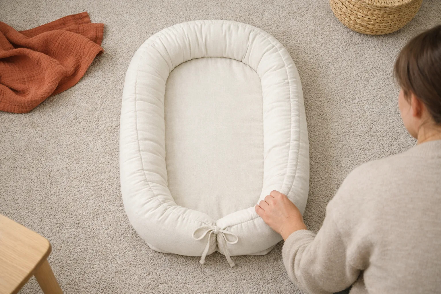 Babynest med mjuka kanter uppifrån.